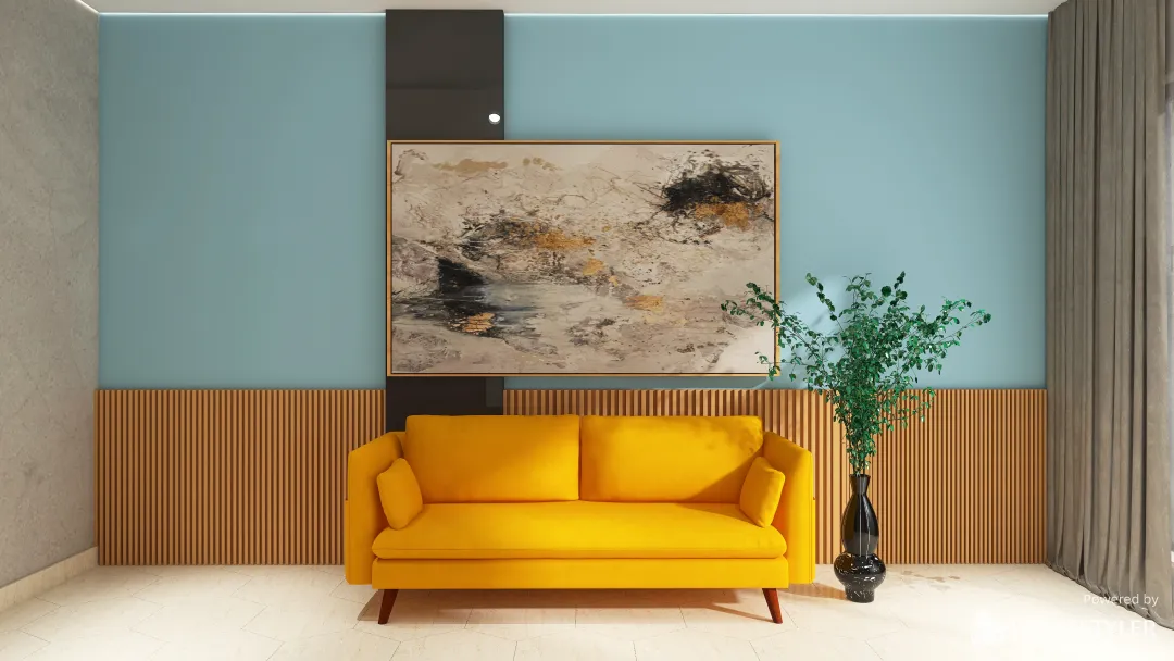 yellow living room 3d design renderings