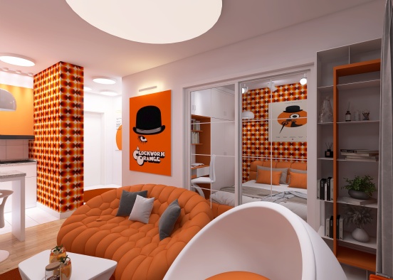 Small apartment 42.73m2 inspired by Clockwork Orange Design Rendering