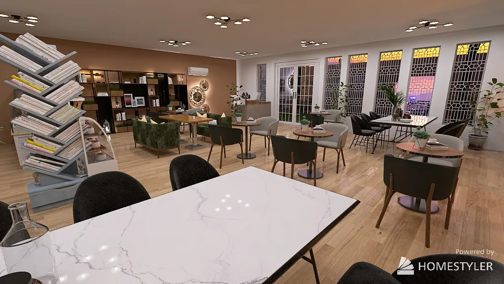 cafe livraria 3d design renderings