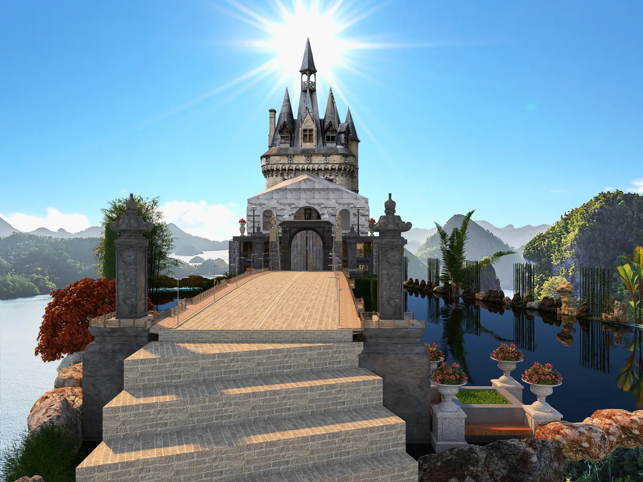 Gennaio (January) - Magical Castle on the Ocean 3d design renderings