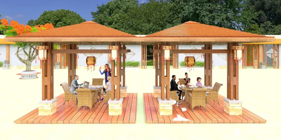 Asian Fusion Experience Restaurant & Café 3d design renderings