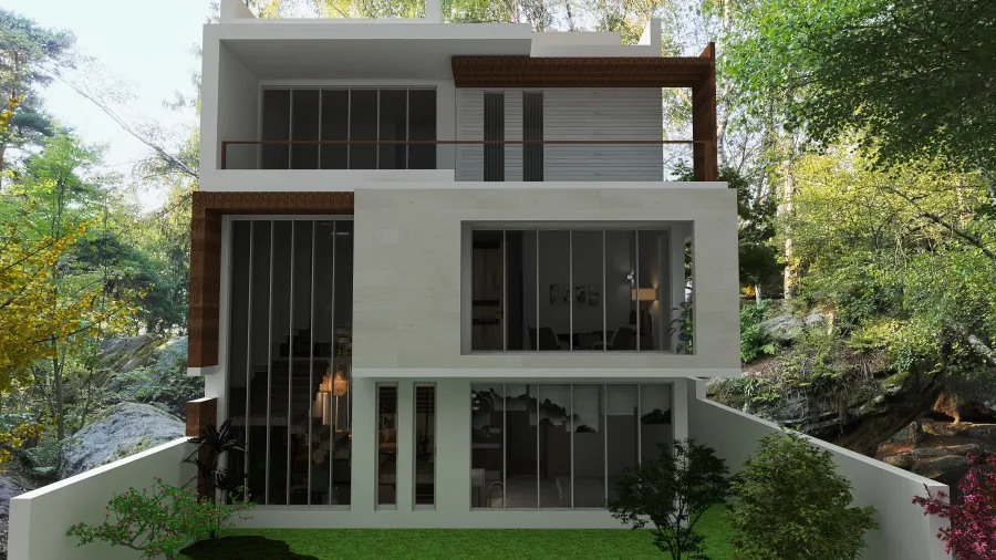 A House on Slope with Open Basement 3d design renderings