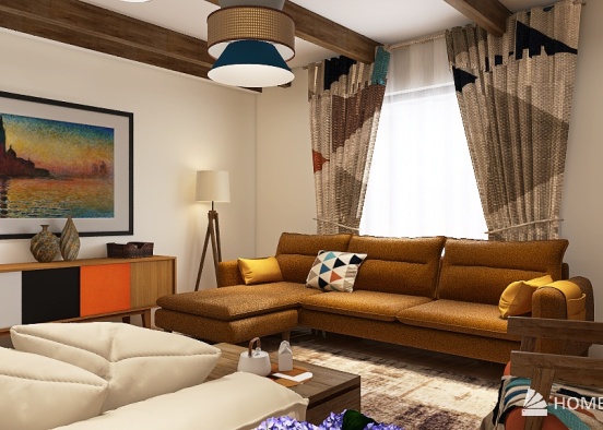 bohemian inspired living room Design Rendering
