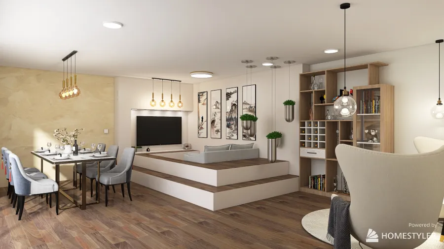 Living room with Sunken Space 3d design renderings