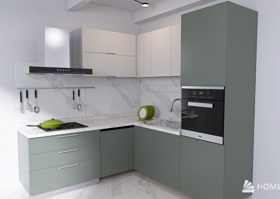 kitchen in pale green Design Rendering