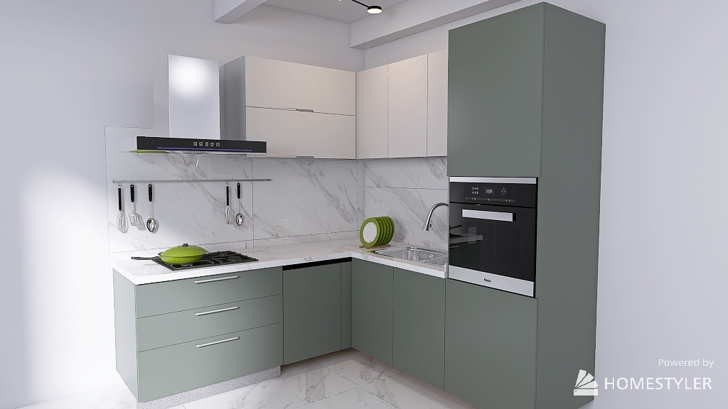 kitchen in pale green 3d design renderings