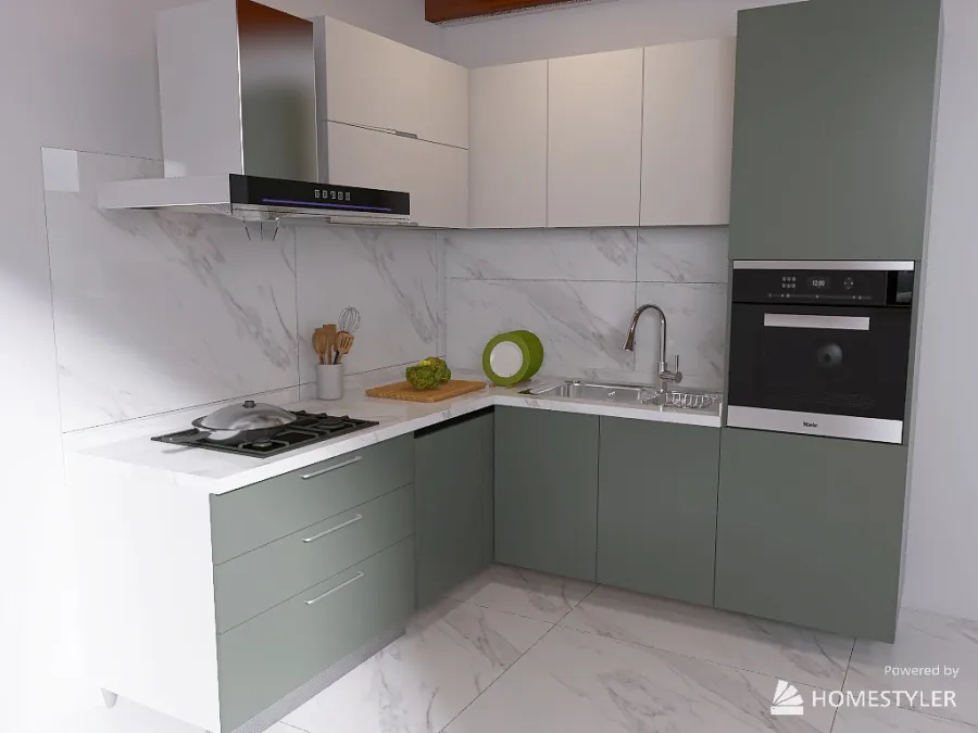 kitchen in pale green 3d design renderings