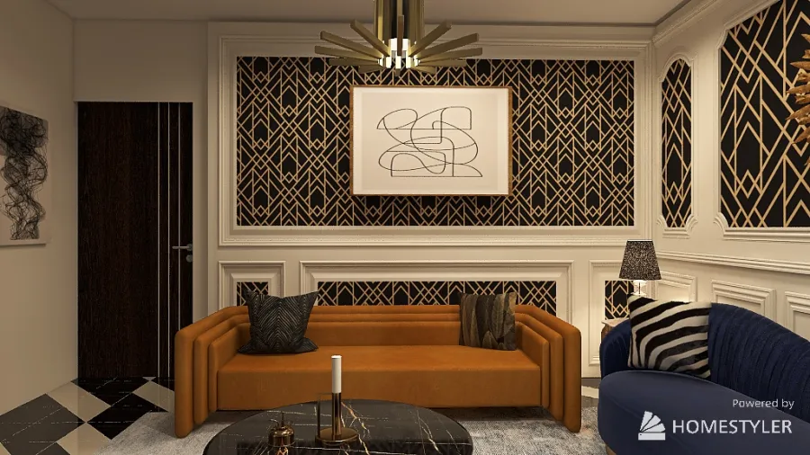 Art Deco Grandeur Lounge 3d design renderings