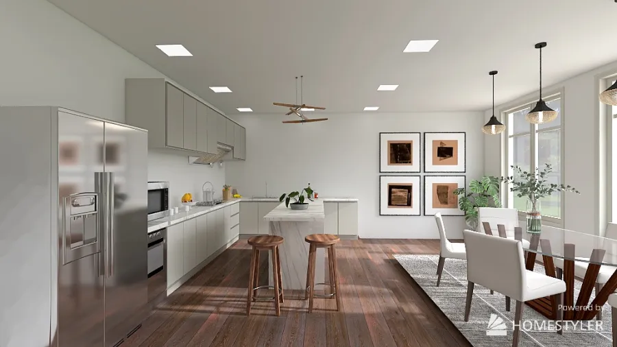 Kitchen+Dining w/ Sunken Floor 3d design renderings