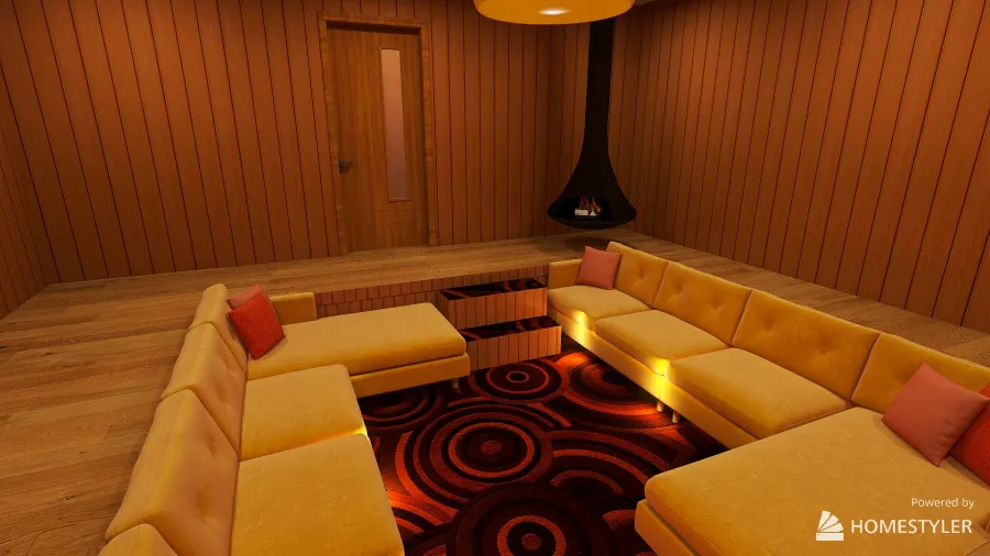 70's sunken living room 3d design renderings
