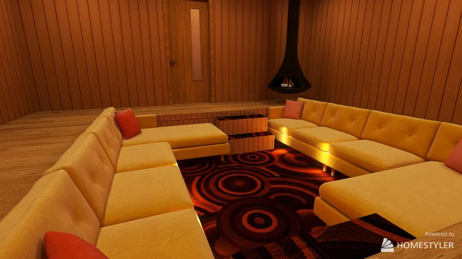 70's sunken living room 3d design renderings