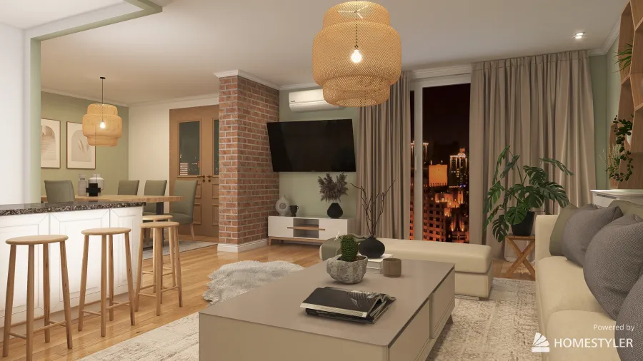Living room, dining room and library 3d design renderings