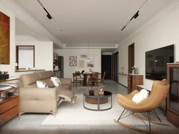 modern living room interior design featuring a cozy arrangement of furniture with natural light, utilizing Homestyler's real-time 3D rendering for effective space planning.