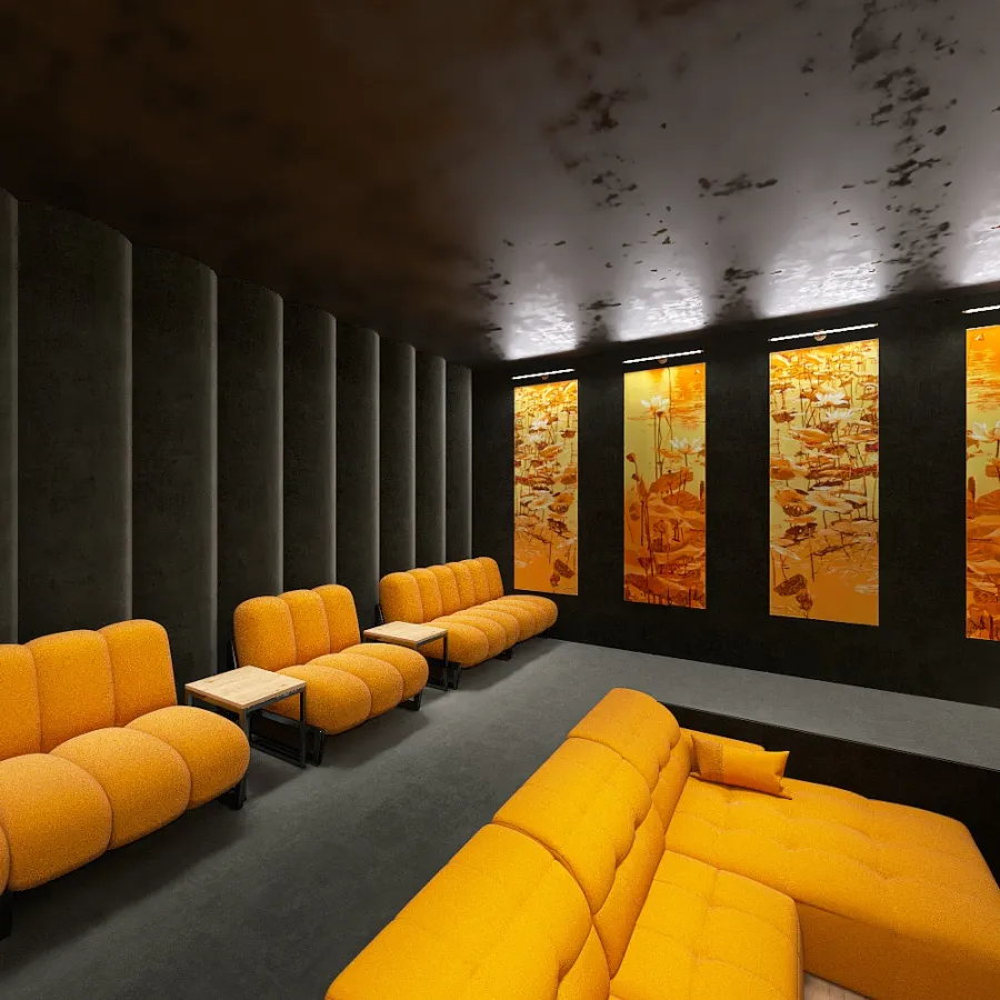 Orangey Theater Room 3d design renderings