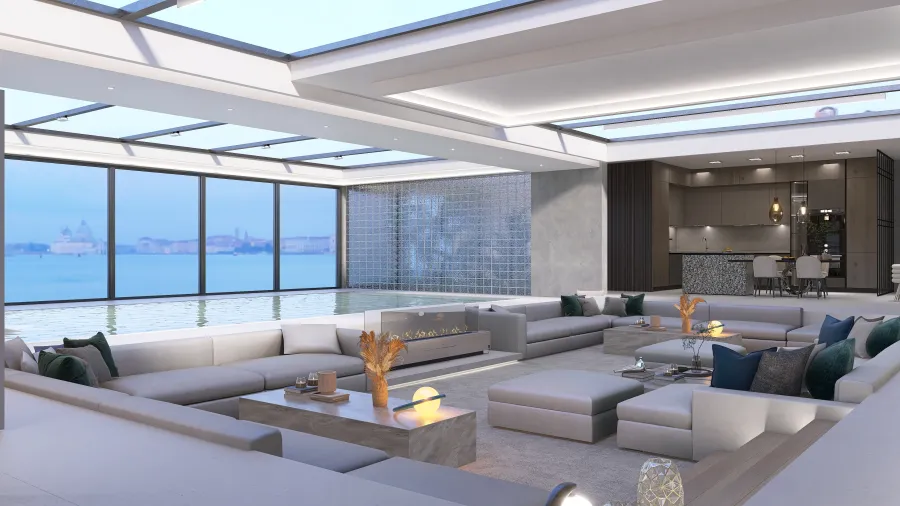 Living Room & Pool 3d design renderings