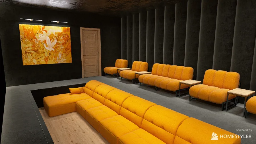 Orangey Theater Room 3d design renderings