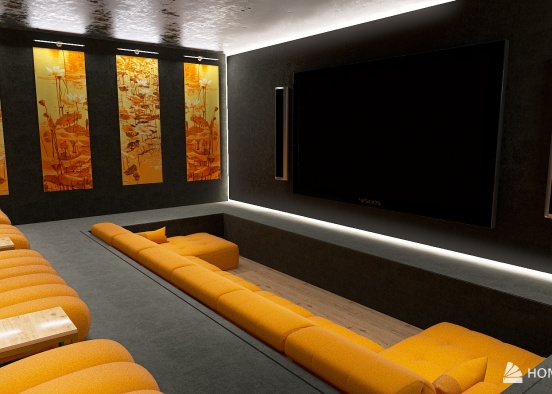 Orangey Theater Room Design Rendering