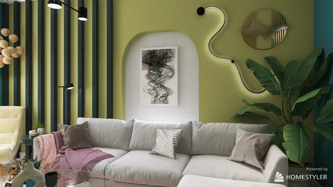 Memphis Style Living Room 3d design renderings