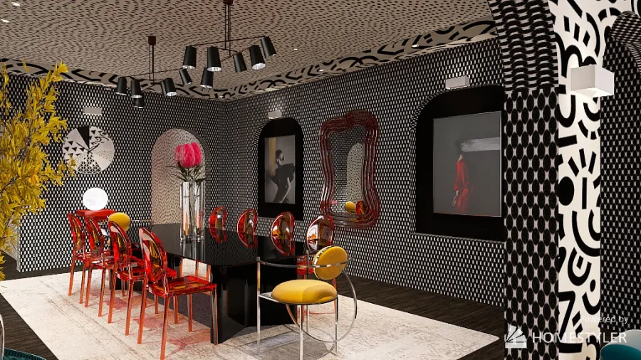 Memphis style dining room 3d design renderings