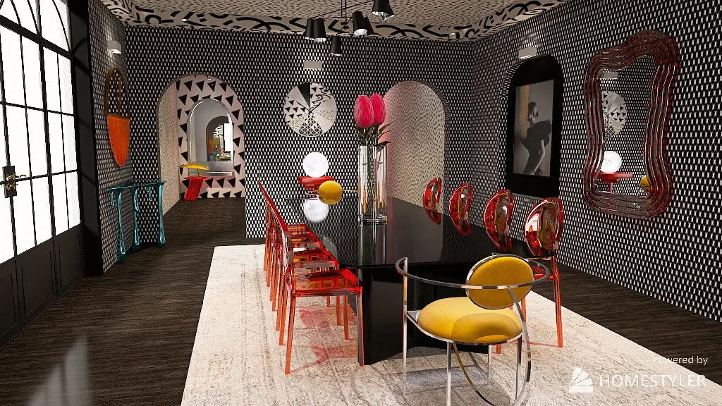Memphis style dining room 3d design renderings