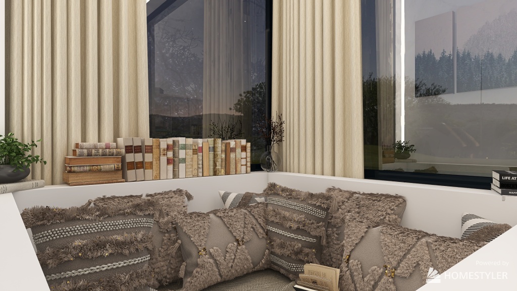 Relaxing bedroom with a special reading space 3d design renderings