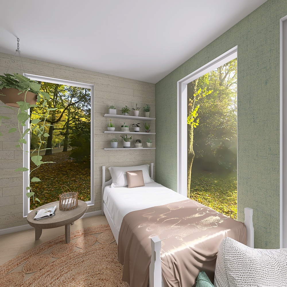 Sage and Coral Bedroom 3d design renderings