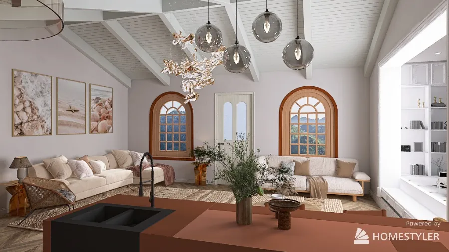 Kitchen & Living 3d design renderings
