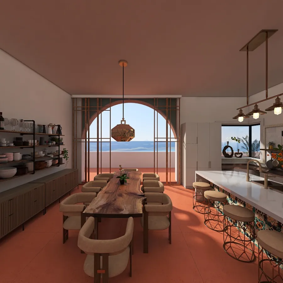 Living, Dining, Kitchen 3d design renderings
