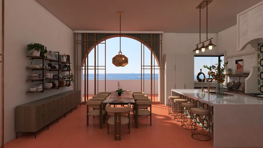 Living, Dining, Kitchen 3d design renderings