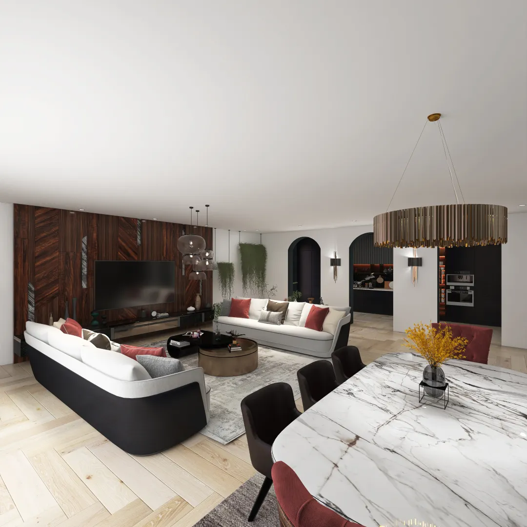 DARK RED LIVING ROOM 3d design renderings