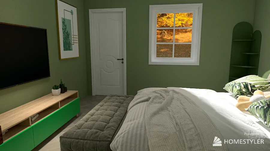 Green Themed Bedroom 3d design renderings