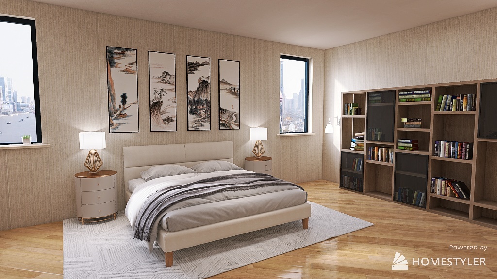 Moderately Modern City Bedroom 3d design renderings