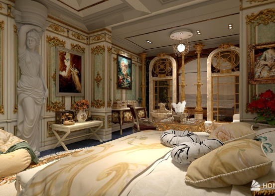 Luxury Bedroom Hotel Style Barroco Design Rendering