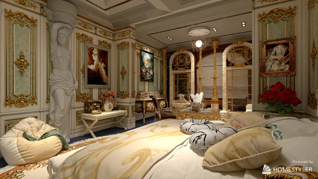 Luxury Bedroom Hotel Style Barroco 3d design renderings