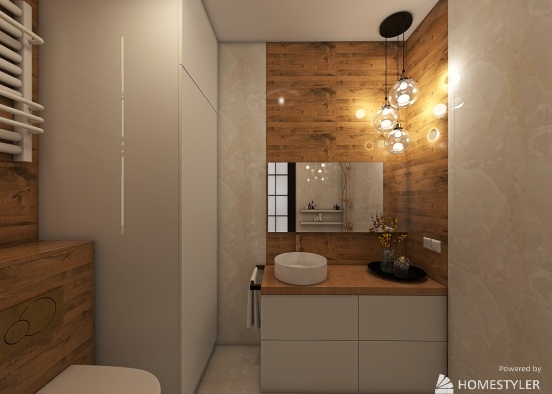 złota, drewniana, jasna, naturalna łazienka_wgrane płytki Design Rendering