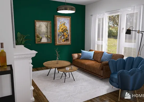 Blue and green Living room  Design Rendering