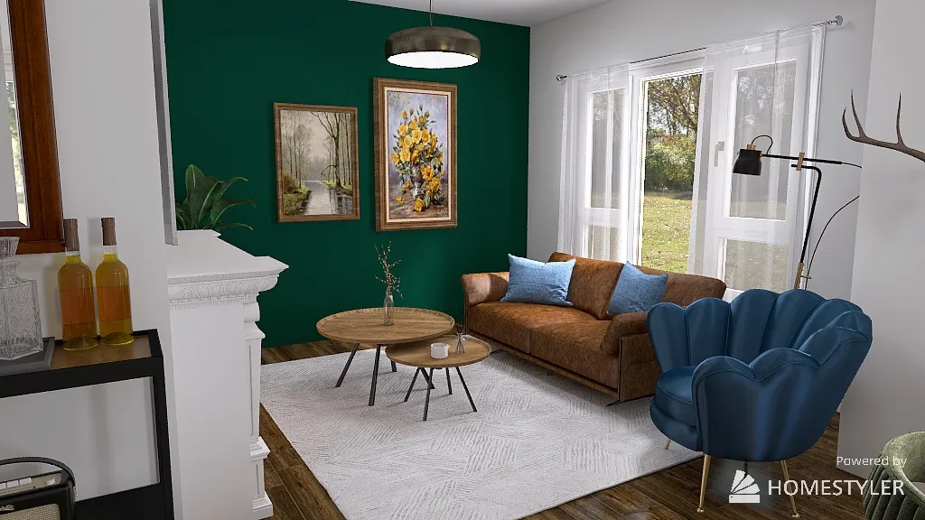 Blue and green Living room 3d design renderings