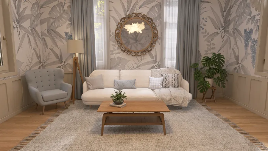 Soft Blue Living Room 3d design renderings
