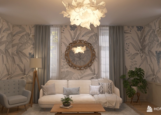 Soft Blue Living Room Design Rendering