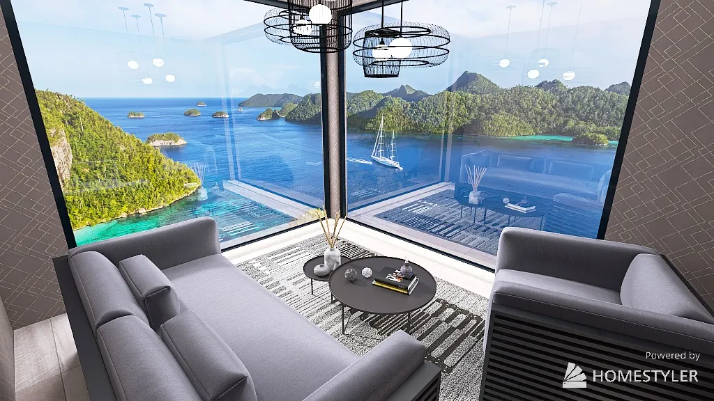 Water view Glass room 3d design renderings