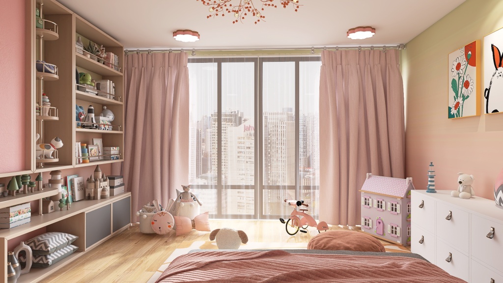 Modern girl´s bedroom 3d design renderings