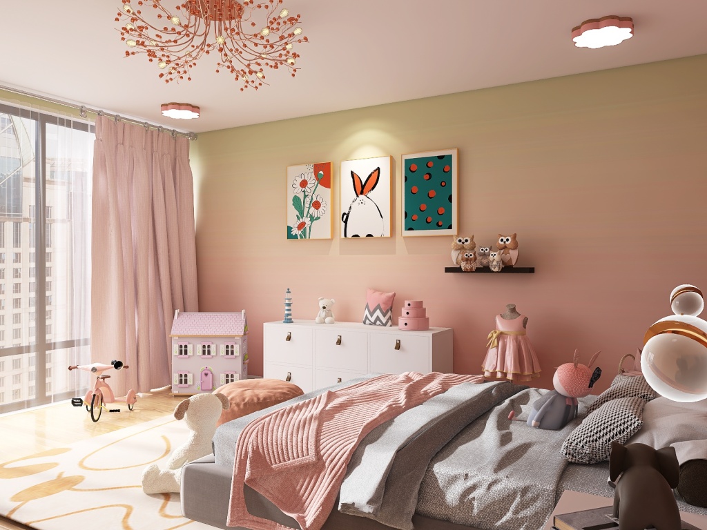 Modern girl´s bedroom 3d design renderings