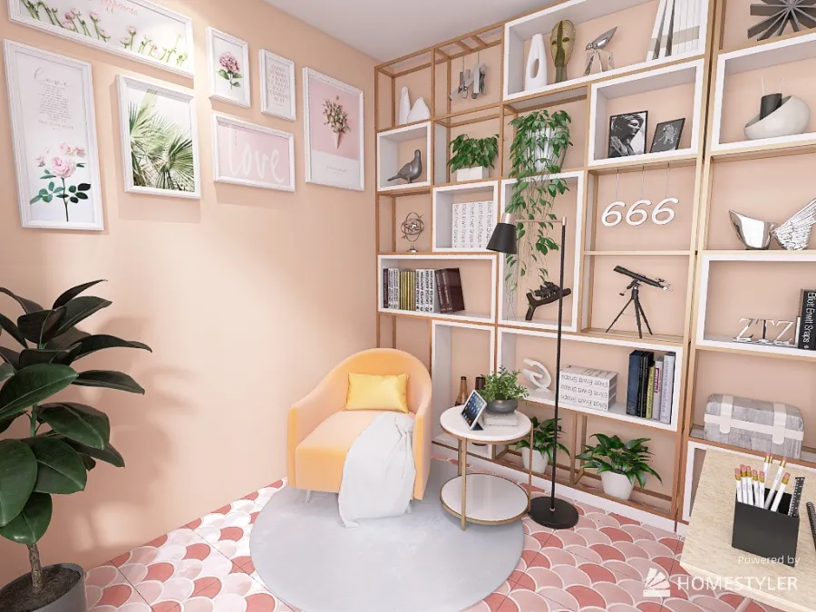 Peach fuzz home office 3d design renderings