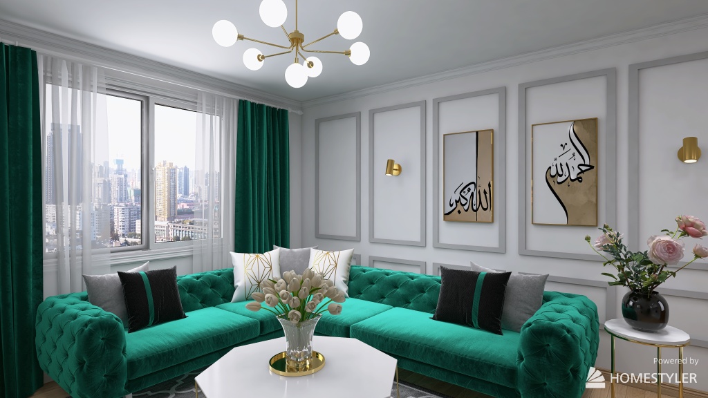Modern  living room and kitchen 3d design renderings