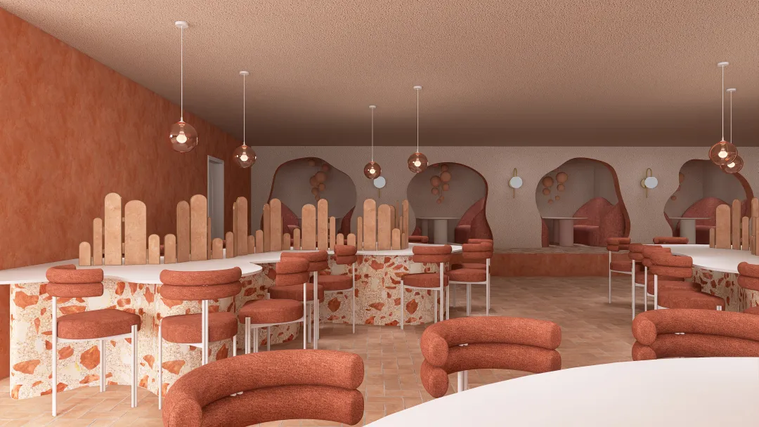Peach Fuzz Cafe 3d design renderings