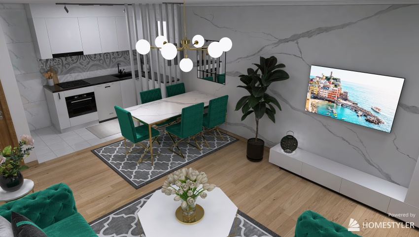 Modern  living room and kitchen 3d design picture 26.46