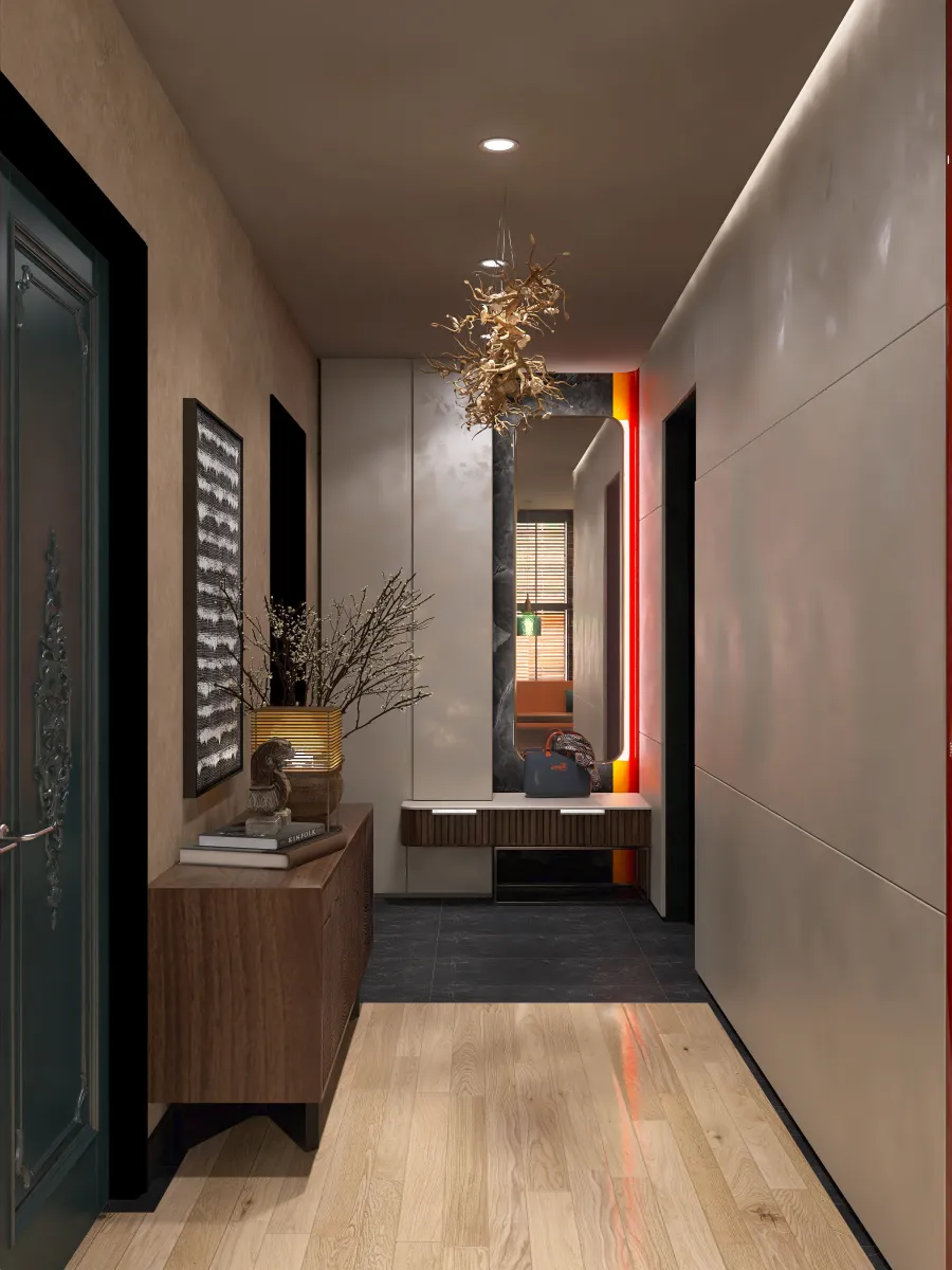 Corridor-Living Room-kitchen 3d design renderings