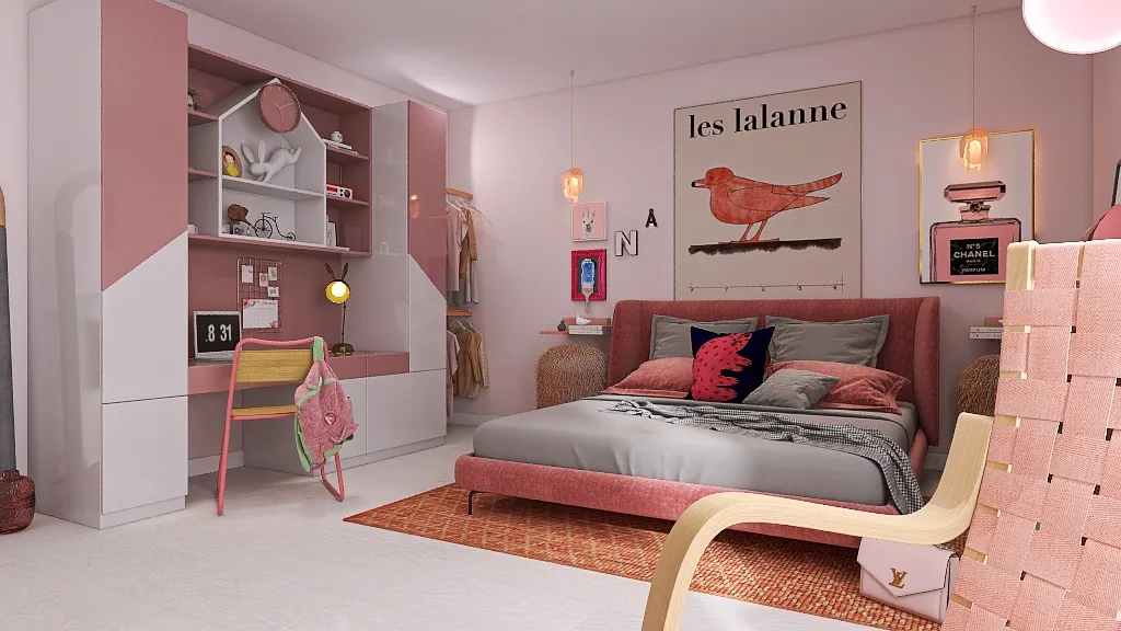 Pink Fluffy Room 3d design renderings