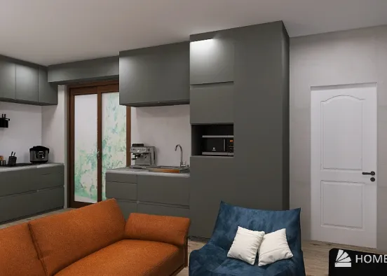 Kitchen + Livingroom Design Rendering