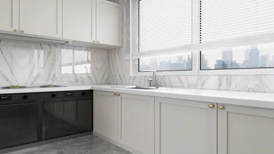 modern kitchen design featuring clean lines and elegant cabinetry, emphasizing spaciousness and functionality, enhanced by Homestyler's real-time 3D rendering capabilities.